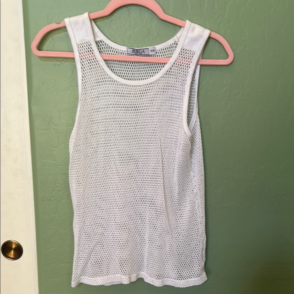 White fishnet tank top